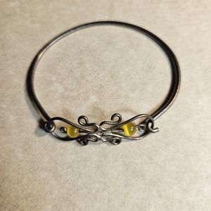 Vintage Silver Toned Bracelet with Yellow Beads